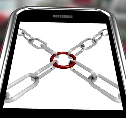 Image showing Chains Joint On Smartphone Shows Secure Link