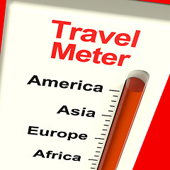 Image showing Travel Meter Showing America Asia And Europe