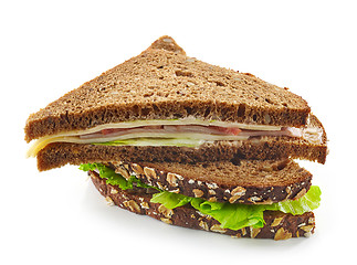 Image showing Triangle rye sandwich with sausage and cheese