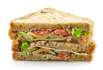 Image showing Sandwich with salmon on white background