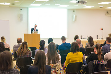 Image showing Audience in lecture hall on scientific conference.