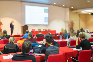 Image showing Audience in lecture hall on scientific conference.