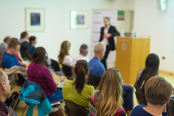 Image showing Audience in lecture hall on scientific conference.