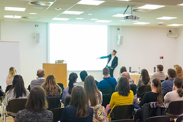 Image showing Audience in lecture hall on scientific conference.