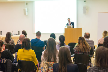 Image showing Audience in lecture hall on scientific conference.