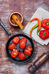 Image showing Sun-dried tomatoes in the pan