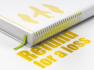 Image showing Insurance concept: book Airplane And Palm, Refund For A Loss on white background