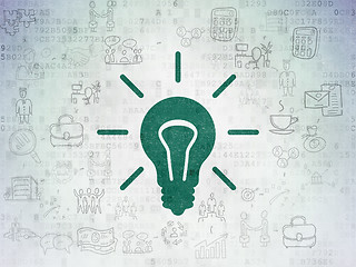 Image showing Finance concept: Light Bulb on Digital Data Paper background