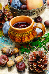 Image showing Autumn still-life with tea