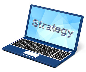 Image showing Strategy Word On Laptop Showing Teamwork And Planning