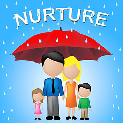 Image showing Nurture Kids Shows Umbrellas Supporting And Offspring