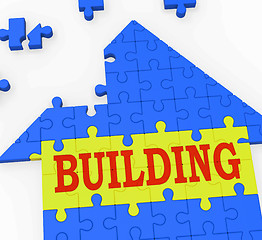 Image showing Building House Shows Teamwork Constructing Puzzle