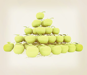 Image showing Piramid of apples on a white. 3D illustration. Vintage style.