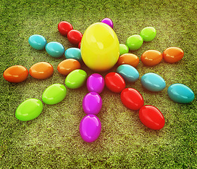 Image showing Colored Easter eggs as a flower and Big Easter Egg in the centre