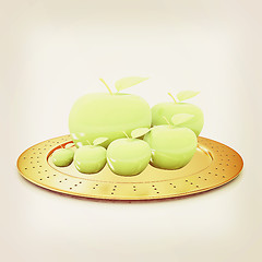 Image showing Serving dome or Cloche and apple . 3D illustration. Vintage styl