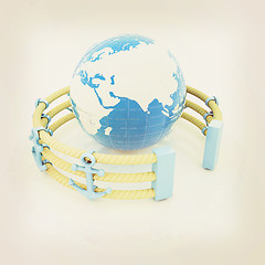 Image showing Design fence of anchors on the ropes and Earth in the center. 3D