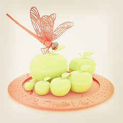 Image showing Dragonfly on apple on Serving dome or Cloche. Natural eating con