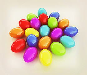 Image showing Colored Eggs on a white background. 3D illustration. Vintage sty