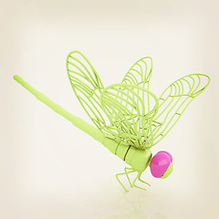 Image showing Dragonfly. 3D illustration. Vintage style.