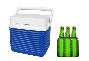 Image showing Bottles of beer and a refrigerator