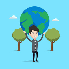 Image showing Businessman holding globe vector illustration.