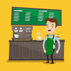 Image showing Barista standing near coffee machine.