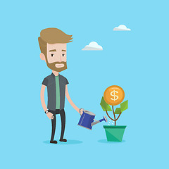 Image showing Man watering money flower vector illustration.