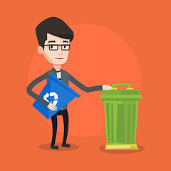 Image showing Man with recycle bin and trash can.