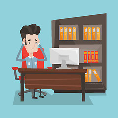 Image showing Tired employee sitting in office.