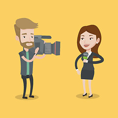 Image showing TV reporter and operator vector illustration.