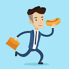 Image showing Businessman eating hot dog vector illustration.