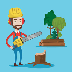 Image showing Lumberjack with chainsaw vector illustration.