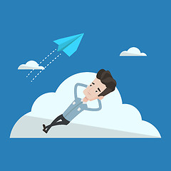 Image showing Businessman lying on cloud vector illustration.