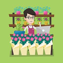 Image showing Florist at flower shop vector illustration.