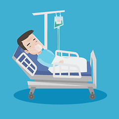 Image showing Patient lying in hospital bed with oxygen mask.