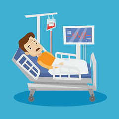 Image showing Man lying in hospital bed vector illustration.