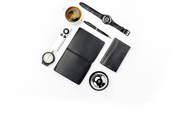 Image showing Still life of casual man. Modern male accessories on white