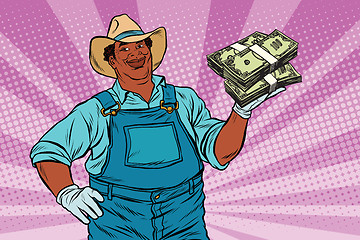 Image showing African American farmer with a bundle of money