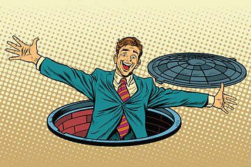 Image showing joyful man in the manhole