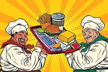 Image showing Multi ethnic cooks, fast food