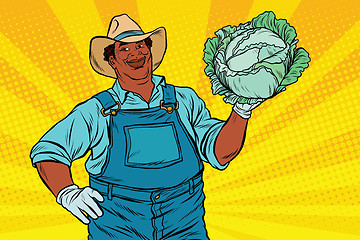 Image showing African American farmer with cabbage