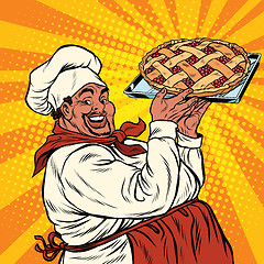 Image showing African American or Latino cook with a berry pie