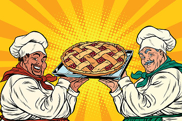 Image showing multi-ethnic chefs with berry pie