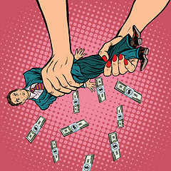 Image showing Female hands squeeze men money