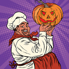 Image showing African American or Latino with a Halloween pumpkin