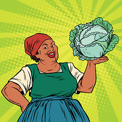 Image showing Retro old African-American woman with a head of cabbage