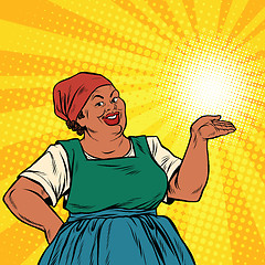 Image showing Retro woman African-American gesture promo