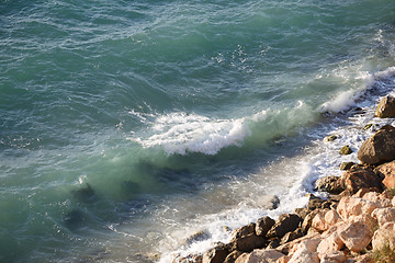 Image showing Wild rocky coast line and waves of the black sea