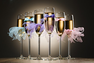 Image showing Set of stylized glasses with champagne for wedding party