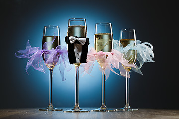 Image showing Conceptual decorated champagne glasses for party